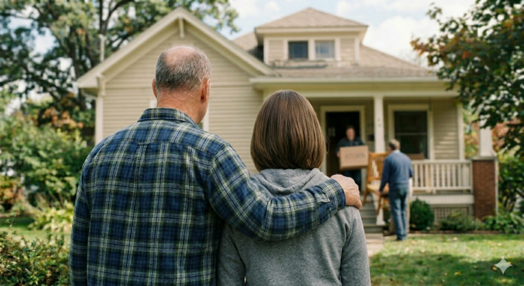 A middle-aged man provides comfort during a Maple Grove estate sale managed by NOW Home Services
